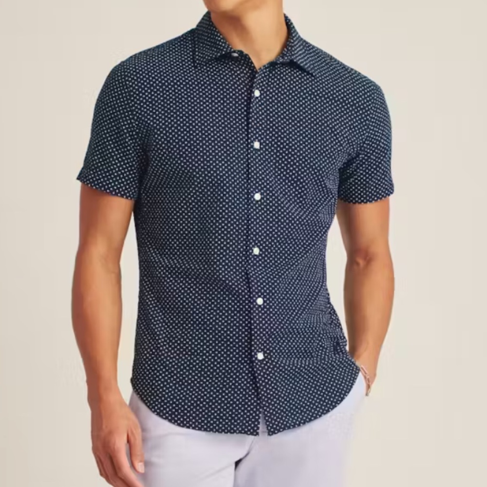 Bonobos Riviera Short Sleeve Shirt Slim Fit Navy Beckbury Geo in Men's M
